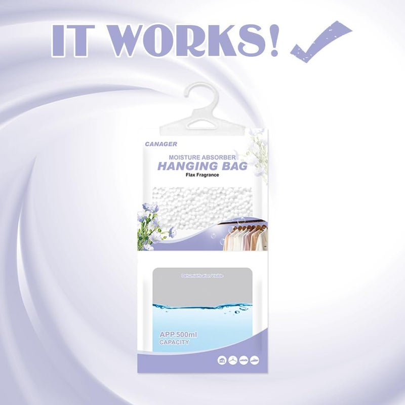 CANAGER Hanging Moisture Absorber, Flax Fragrance Moistureproof Desiccant Hanging Bag，Dehumidifier Bag (8 packs) Hanging Closet Dehumidifier Bags, Moisture Absorb 12.5 oz - Image 4